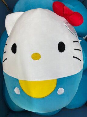 Squishmallows Hello Kitty 14” Blue Overalls Sanrio Plush Jazwares